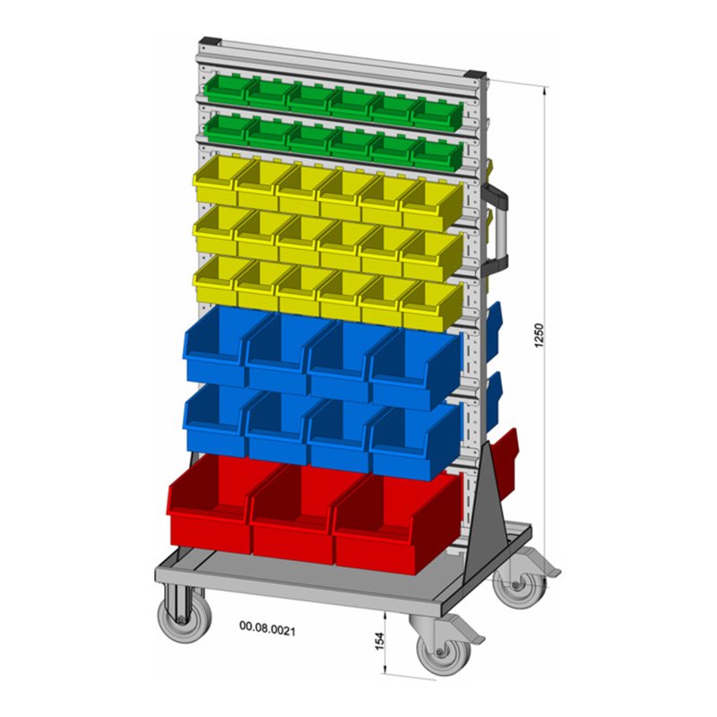 Hünersdorff Fahrregal zweiseitig 82 Sichtboxen PS pulverbeschichtet lichtgrau, 720x1405mm