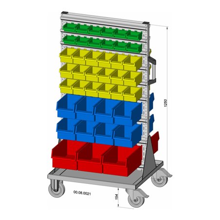 Hünersdorff Fahrregal zweiseitig 82 Sichtboxen PS pulverbeschichtet lichtgrau, 720x1405mm