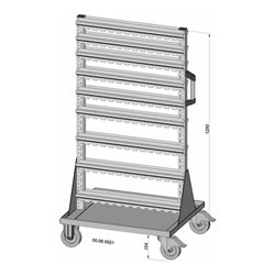 Hünersdorff Fahrregal zweiseitig 82 Sichtboxen PS pulverbeschichtet lichtgrau, 720x1405mm