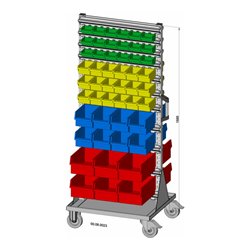 Hünersdorff Fahrregal zweiseitig 100 Sichtboxen PS pulverbeschichtet lichtgrau, 720x1740mm