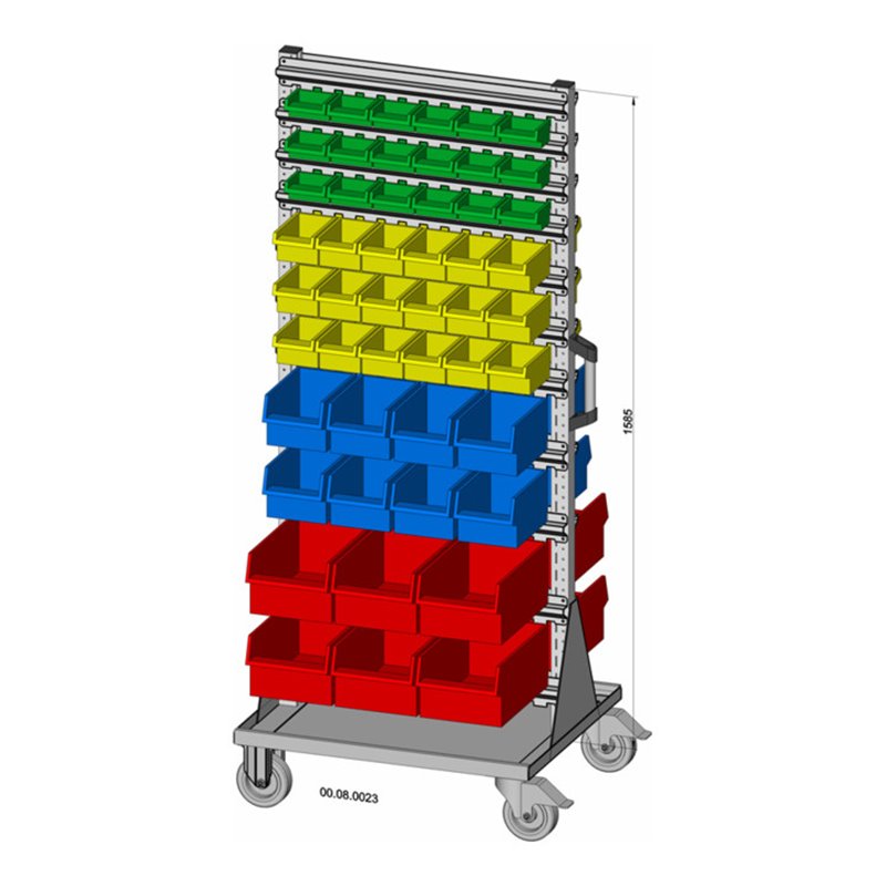 Hünersdorff Fahrregal zweiseitig 100 Sichtboxen PS pulverbeschichtet lichtgrau, 720x1740mm