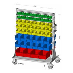 Hünersdorff Fahrregal zweiseitig 122 Sichtboxen PS pulverbeschichtet lichtgrau, 1030x1405mm