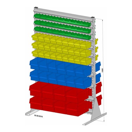Hünersdorff Standregal zweiseitig 148 Sichtboxen PS pulverbeschichtet lichtgrau, 1030x1585mm