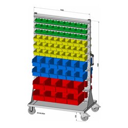 Hünersdorff Fahrregal zweiseitig 148 Sichtboxen PS pulverbeschichtet lichtgrau, 1030x1740mm