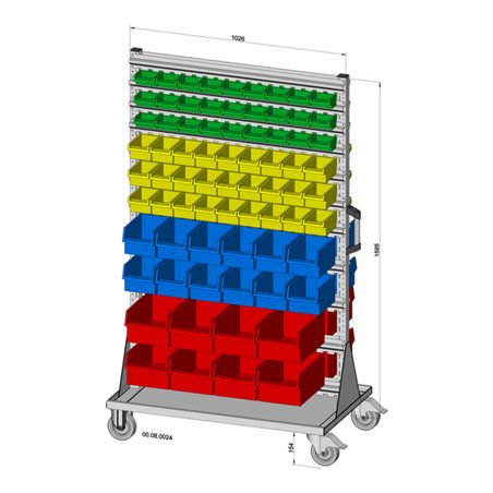 Hünersdorff Fahrregal zweiseitig 148 Sichtboxen PS pulverbeschichtet lichtgrau, 1030x1740mm