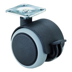 BS Rollen Kunststoffdoppelrolle mit Feststeller + Anschraubplatte für harte Böden Ø 50 mm