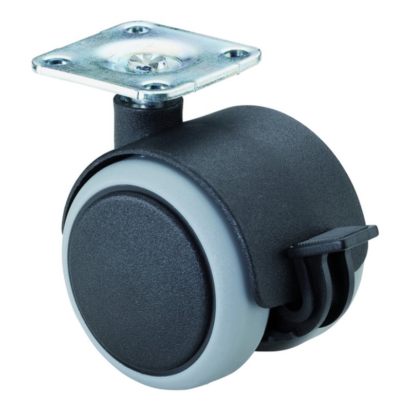 BS Rollen Kunststoffdoppelrolle mit Feststeller + Anschraubplatte für harte Böden Ø 50 mm