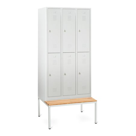 Taurotrade Kleiderschrank doppelstöckig Serie ECO mit untergebauter Sitzbank 3 Abteile 6 Fächer