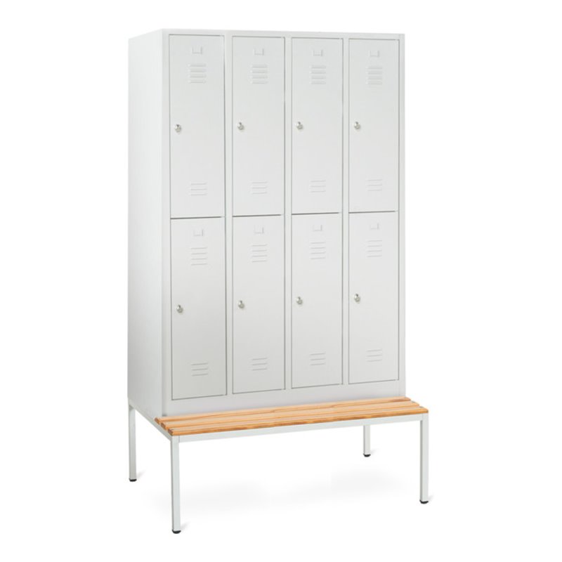 Taurotrade Kleiderschrank doppelstöckig Serie ECO mit untergebauter Sitzbank 4 Abteile 8 Fächer