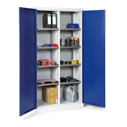 Taurotrade Materialschrank mit Mitteltrennwand Korpus lichtgrau Türen enzianblau