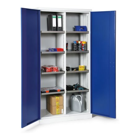 Taurotrade Materialschrank mit Mitteltrennwand Korpus lichtgrau Türen enzianblau