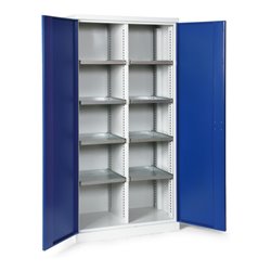 Taurotrade Materialschrank mit Mitteltrennwand Korpus lichtgrau Türen enzianblau