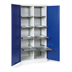 Taurotrade Materialschrank mit Mitteltrennwand Korpus lichtgrau Türen enzianblau