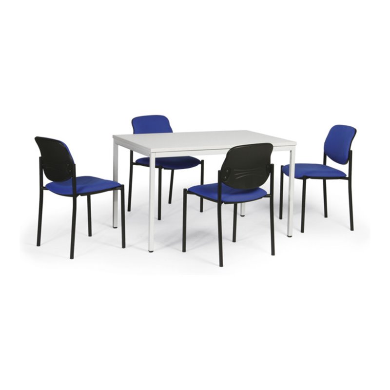 Taurotrade Tisch-Stuhl-Kombination mit schwarzen Stuhlgestellen Sitzbezug Blau Tischlänge 1200 mm