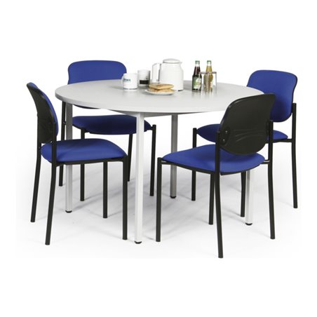 Taurotrade Tisch-Stuhl-Kombination mit schwarzen Stuhlgestellen Sitzbezug Blau runder Tisch
