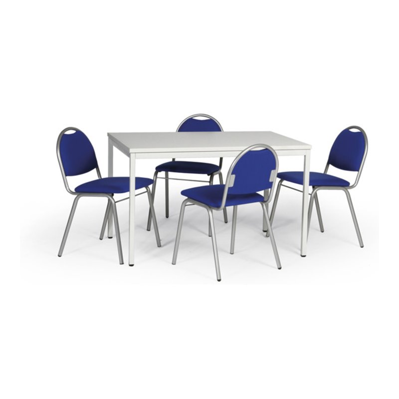 Taurotrade Tisch-Stuhl-Kombination mit Stuhlgestellen in Alusilber Sitzbezug blau Tischlänge 1200 mm