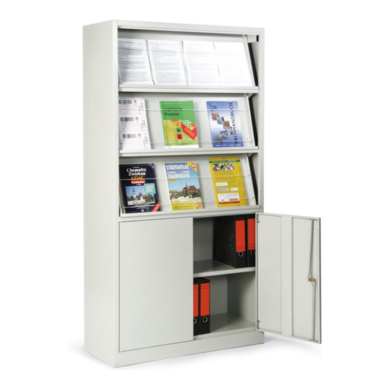 Taurotrade Prospektschrank mit 3 Prospektböden sowie Flügeltür-Schrankfach