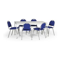 Taurotrade Tisch-Stuhl-Kombination mit Stuhlgestellen in Alusilber Sitzbezug blau Tischlänge 1600 mm