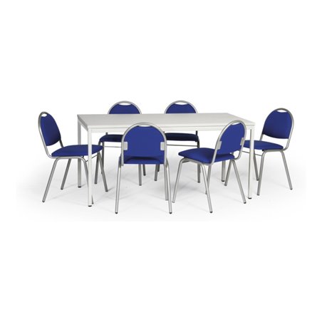 Taurotrade Tisch-Stuhl-Kombination mit Stuhlgestellen in Alusilber Sitzbezug blau Tischlänge 1600 mm