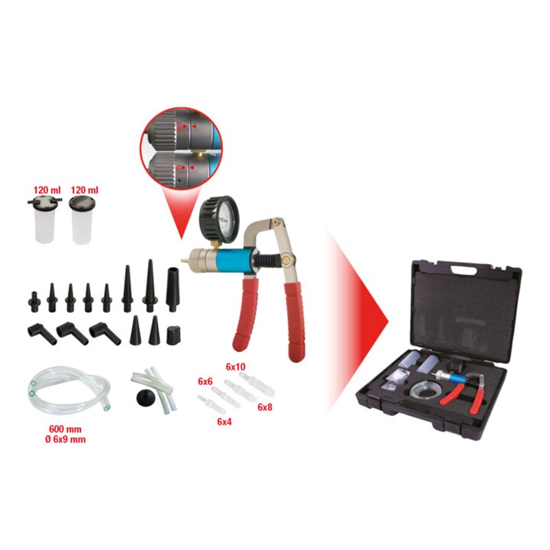 KS Tools KFZ Druck- und Unterdruckpumpen-Satz, 7-teilig