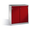 C+P Werkzeug-Beistellschrank mit Schiebetüren innen 2 Böden Front Rubinrot Korpus Lichtgrau
