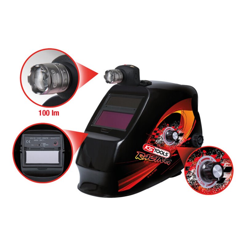 KS Tools Schweißer-Schutzhelm mit integrierter Kopflampe