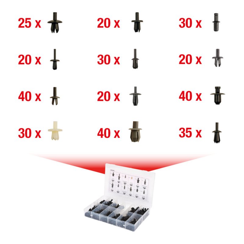 KS Tools Befestigungs-Clip-Satz - Eindrücknieten, 350-teilig
