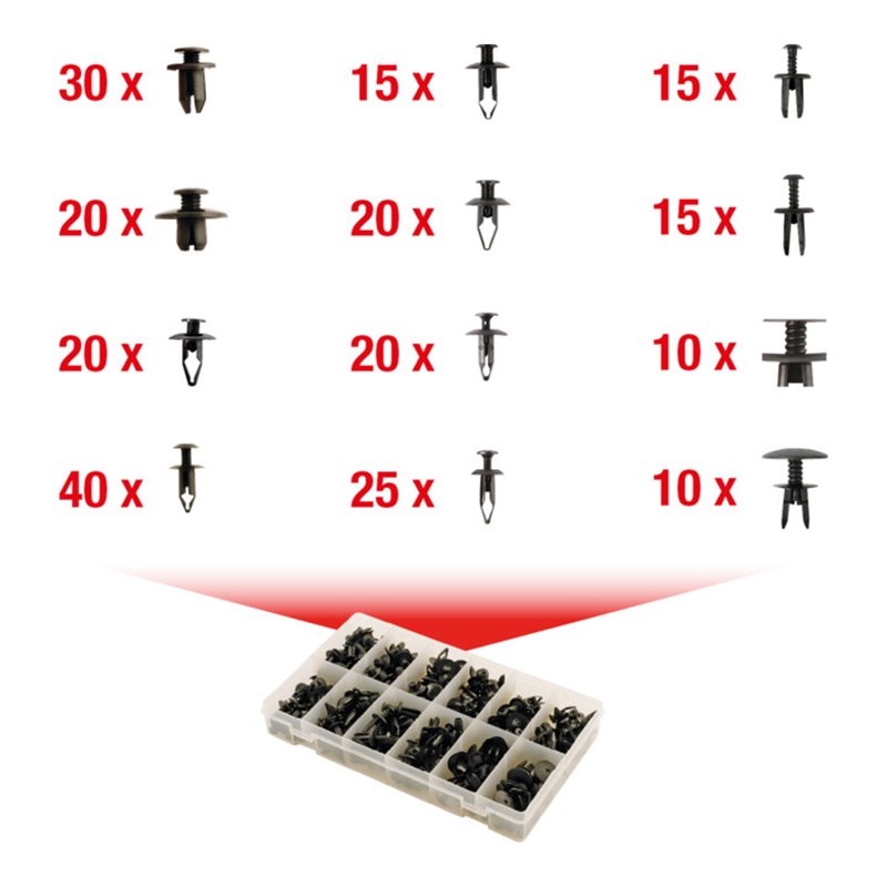 KS Tools Befestigungs-Clip-Satz - Einschraubnieten, 240-teilig