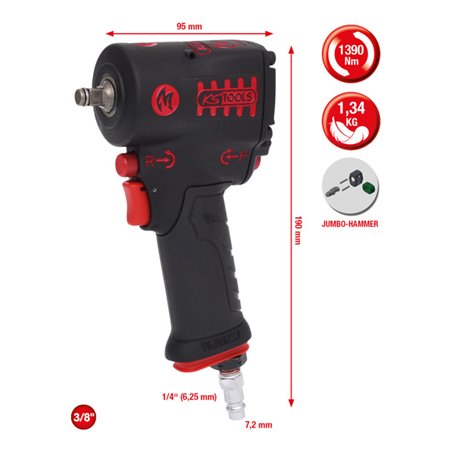 KS Tools 3/8' miniMONSTER Hochleistungs-Druckluft-Schlagschrauber 1.390 Nm