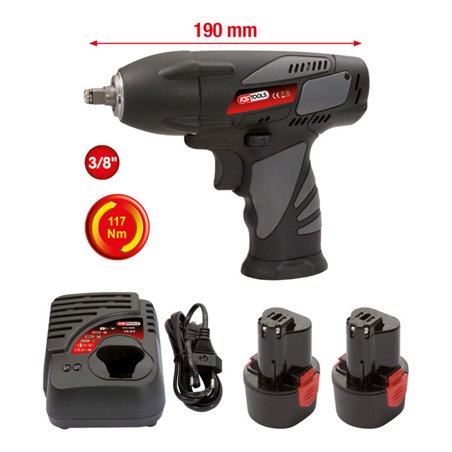 KS Tools 3/8' Akku-Schlag-Schrauber, 117Nm, 1.870 U/min, mit 2 Akkus und 1 Ladegerät