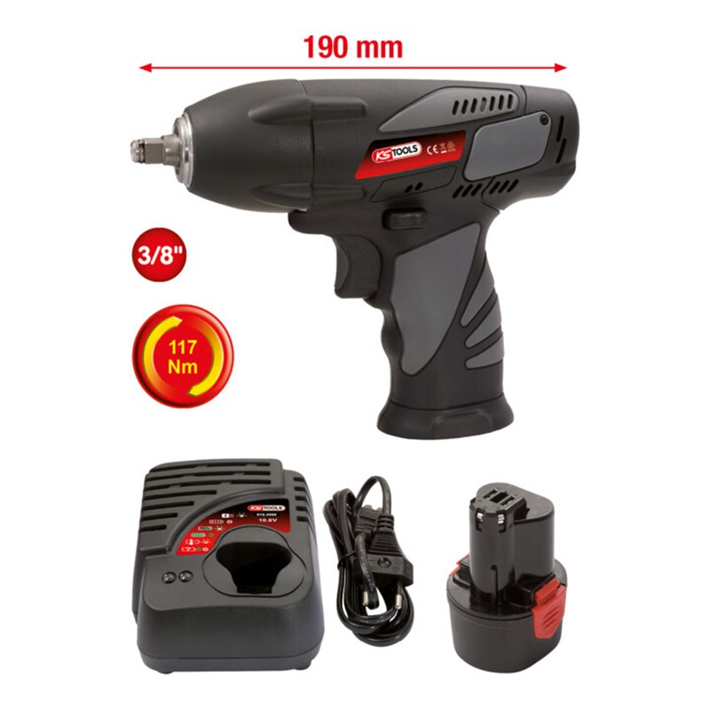 KS Tools 3/8' Akku-Schlag-Schrauber, 117Nm, 1.870 U/min, mit 1 Akku und 1 Ladegerät