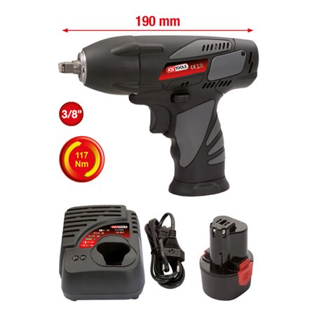 KS Tools 3/8' Akku-Schlag-Schrauber, 117Nm, 1.870 U/min, mit 1 Akku und 1 Ladegerät