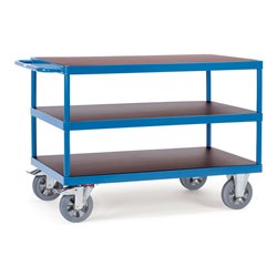 fetra Tischwagen, Tragkraft 1200 kg, mit 3 Böden aus Holz, Elastic-Reifen