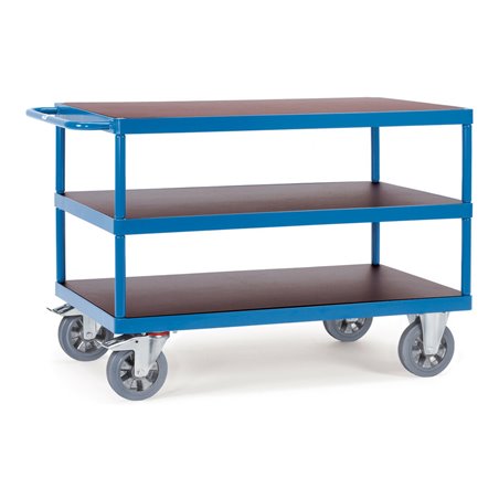 fetra Tischwagen, Tragkraft 1200 kg, mit 3 Böden aus Holz, Elastic-Reifen