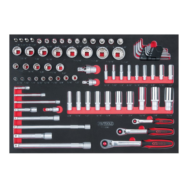 KS Tools SCS Steckschlüssel-Satz, 80-teilig 1/4'+3/8'+1/2' in 1/1 Systemeinlage