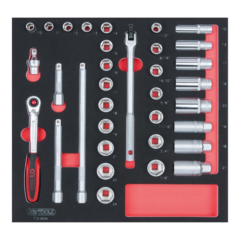 KS Tools SCS 3/8' Steckschlüssel-Satz, 34-teilig in 2/3 Systemeinlage