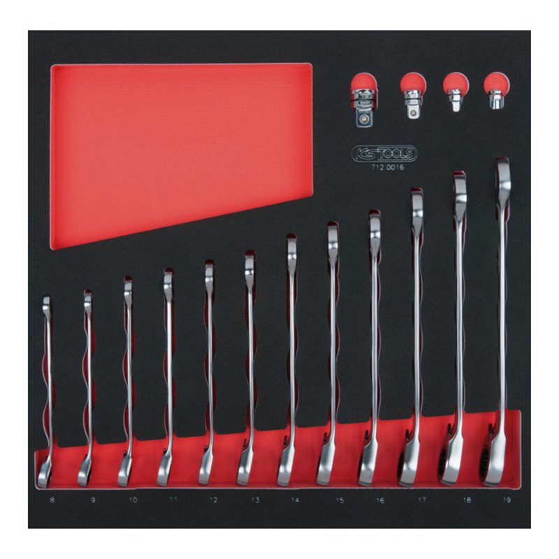 KS Tools SCS GEARplus Ratschenringmaulschlüssel-Satz, 16-teilig in 2/3 Systemeinlage, abgewinkelt