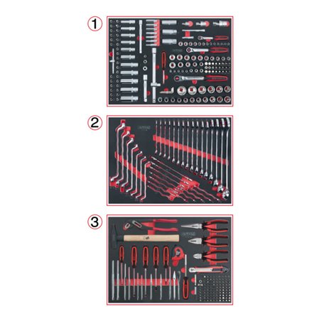 KS Tools Universal-Systemeinlagen-Satz für 3 Schubladen mit 310 Premium-Werkzeugen