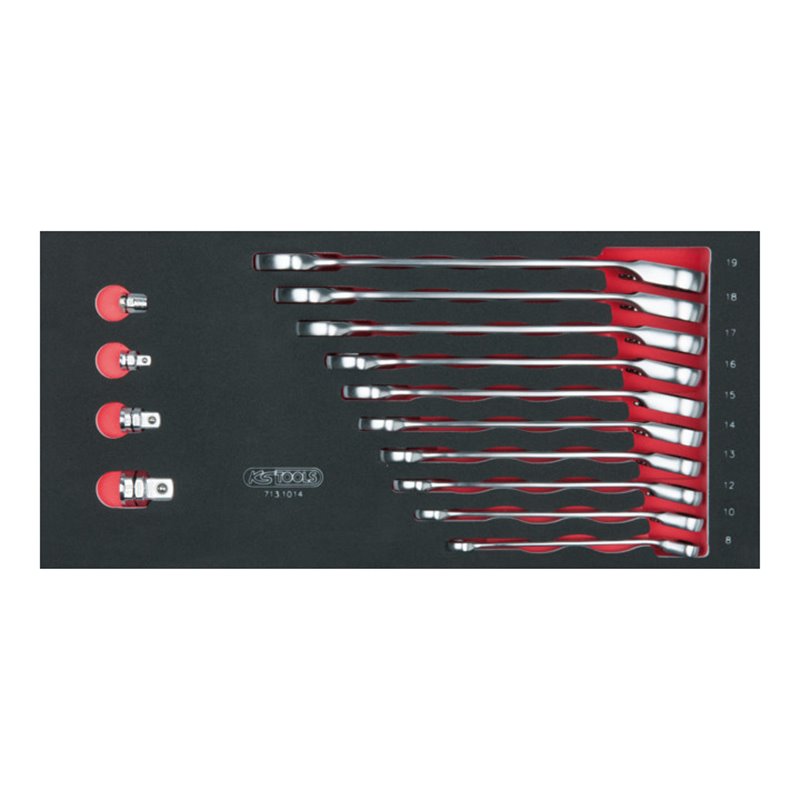 KS Tools SCS GEARplus Ratschenringmaulschlüssel-Satz, 14-teilig in 1/3 Systemeinlage, abgewinkelt