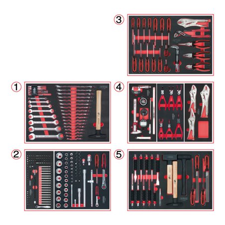 KS Tools Universal-Systemeinlagen-Satz für 5 Schubladen mit 251 Premium-Werkzeugen