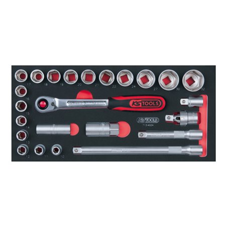 KS Tools SCS 1/2' Steckschlüssel-Satz, 24-teilig in 1/3 Systemeinlage