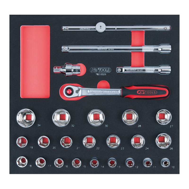 KS Tools SCS CHROMEplus 1/2' Steckschlüssel-Satz, 26-teilig in 2/3 Systemeinlage