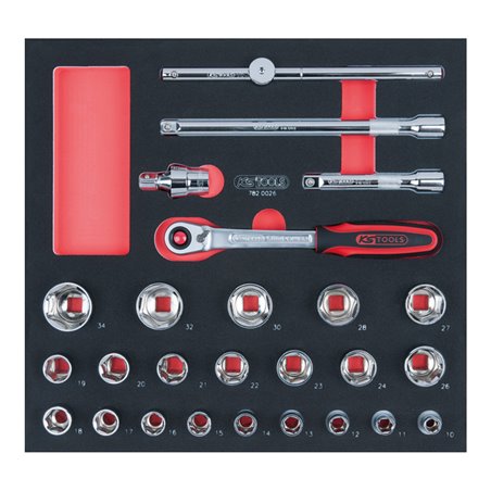 KS Tools SCS CHROMEplus 1/2' Steckschlüssel-Satz, 26-teilig in 2/3 Systemeinlage