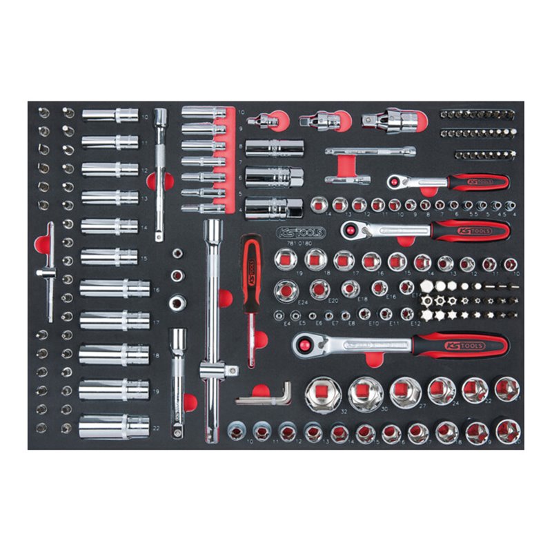 KS Tools SCS CHROMEplus 1/4'+3/8'+1/2' Steckschlüssel-Satz, 180-teilig in 1/1 Systemeinlage