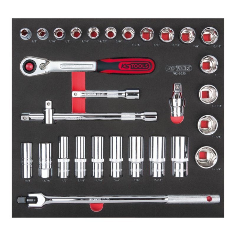 KS Tools SCS CHROMEplus 1/2' Steckschlüssel-Satz, 30-teilig in 2/3 Systemeinlage