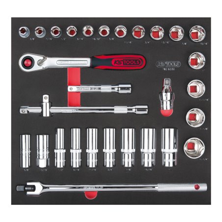 KS Tools SCS CHROMEplus 1/2' Steckschlüssel-Satz, 30-teilig in 2/3 Systemeinlage