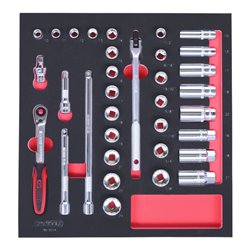 KS Tools SCS CHROMEplus 3/8' Steckschlüssel-Satz, 34-teilig in 2/3 Systemeinlage