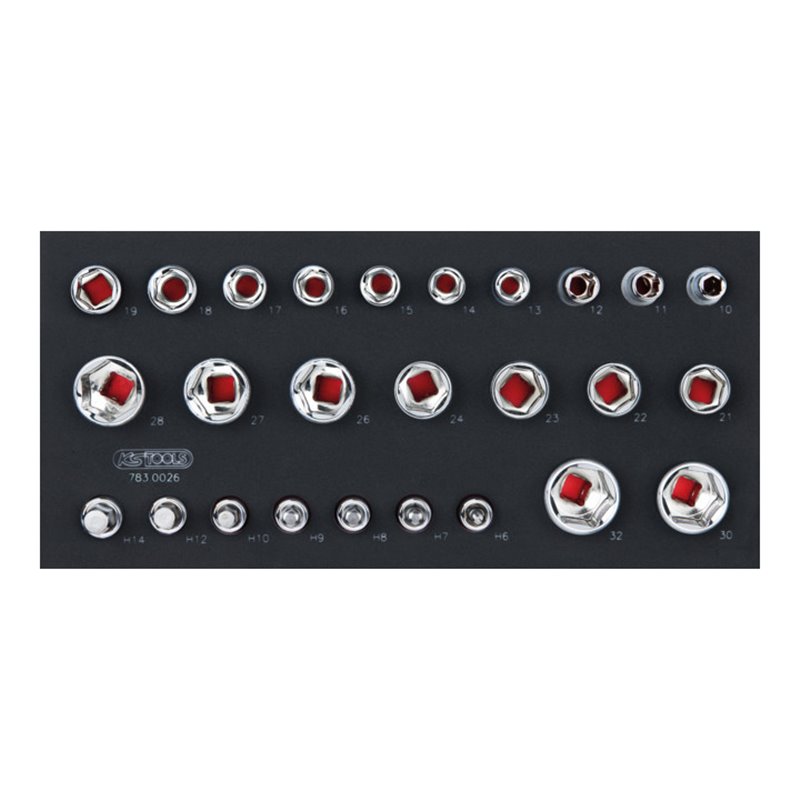 KS Tools SCS CHROMEplus 1/2' 6-kant-Steckschlüssel-Satz, 26-teilig in 1/3 Systemeinlage