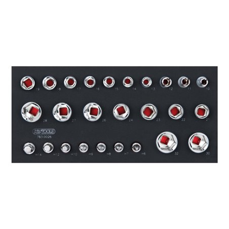 KS Tools SCS CHROMEplus 1/2' 6-kant-Steckschlüssel-Satz, 26-teilig in 1/3 Systemeinlage