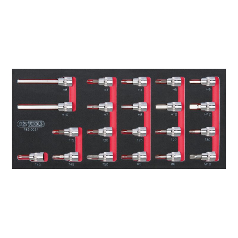 KS Tools SCS CHROMEplus 3/8' Bit-Stecknuss-Satz , 21-teilig in 1/3 Systemeinlage